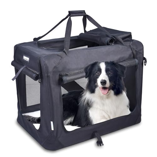 JESPET Weiche Hundebox für Haustiere, 3 Türen, weiche Seiten, faltbare Reise-Tragetasche mit Gurten und Fleece-Matte für Hunde, Katzen, Kaninchen, Grau, Blau, Beige und Schwarz (91,4 cm L x 61 cm B x 68,6 cm H), Schwarz von JESPET