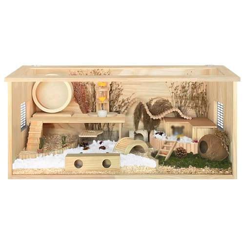 Großer Hamsterkäfig Aus Transparentem Acryl Und Lebensraum-Spielplatz, 23,6/31,4/39,3/47,2 Zoll Kleiner Zuchtkasten Aus Holz Für Haustiere, Zu Öffnende Oberseite, Mit Landschaftsbauzubehör Und Streu(B von JETXYHUB