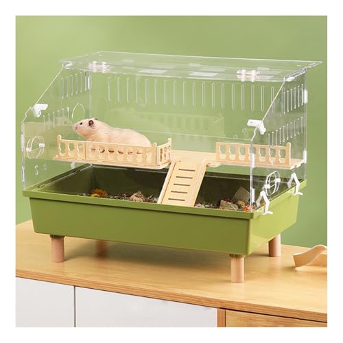 Kompakter Hamsterkäfig Aus Acryl, Hamsterkäfig Mit Zwei Ebenen, Belüfteter Mehrstöckiger Lebensraum Mit Interaktivem Transparentem Dach, Mit Laufrad Und Zubehör, Leicht Zu Reinigen(Green,A) von JETXYHUB