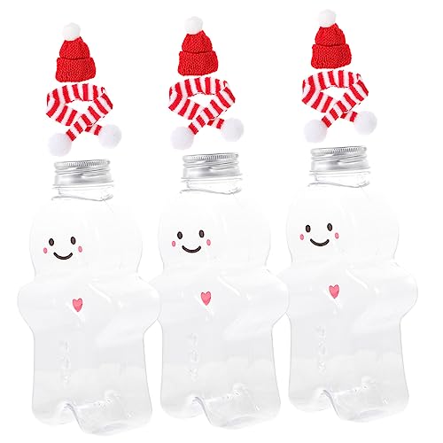 JEWEDECO 3 Sätze Weihnachtliche Trinkflasche Stroh Weihnachten Leere Flaschen Weihnachtsmann Lebkuchenmann Wasserflasche Cha Wasserflaschen Mit Aufguss Leere Weihnachtsflasche Das Haustier von JEWEDECO