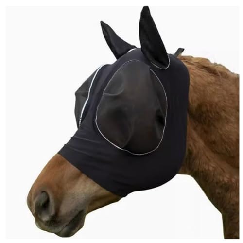 Schutzmaske for Pferde, Augenmaske Gegen Pferdefliegen, Fliegenmaske for Pferde, Pferdehaube, Pferdebedarf, Atmungsaktiv, Anti-Mücken Und Anti-UV, Weich Und Bequem(Black) von JFBHSD