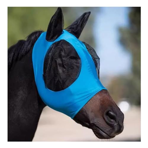 Schutzmaske for Pferde, Augenmaske Gegen Pferdefliegen, Fliegenmaske for Pferde, Pferdehaube, Pferdebedarf, Atmungsaktiv, Anti-Mücken Und Anti-UV, Weich Und Bequem(Blue) von JFBHSD