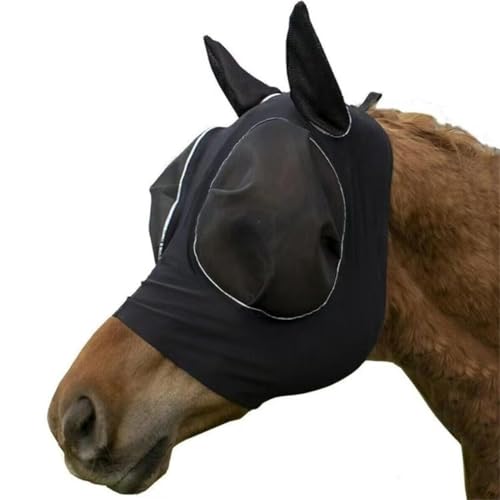 Schutzmaske for Pferde, Fliegenmaske for Pferde, Pferdehaube, Einteilig, Verschleißfest, Elastisch, Atmungsaktiv, Sonnenschutz, Insekten- Und Mückenschutz Usw.(Black) von JFBHSD