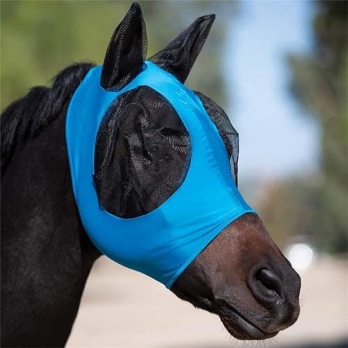 Schutzmaske for Pferde, Fliegenmaske for Pferde, Pferdehaube, Einteilig, Verschleißfest, Elastisch, Atmungsaktiv, Sonnenschutz, Insekten- Und Mückenschutz Usw.(Blue) von JFBHSD