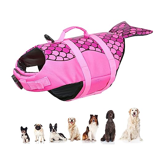 Bequeme Hunde-Surfjacke Mit Rettungsgriff, Haustier-Sicherheitsbadebekleidung, Modische, Verstellbare Hunde-Schwimmweste, Ripstop-Hunde-Schwimmweste, Badeanzug-Weste Für Pool, Strand, Bootfahren,B,M von JFERDX