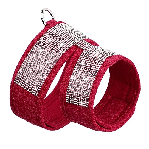 Bling Strass-Hundegeschirr, Weiches Wildleder, Hunde- Und Katzengeschirr, Weste, Geschirr, Niedliches Strass-Zubehör, Verstellbares Haustiergeschirr, Chihuahua, Mops, Besetztes Strassgeschir von JFERDX