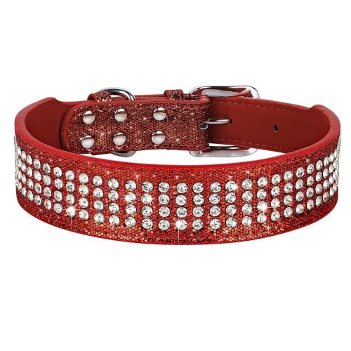 Breites Leder-Hundehalsband, glänzende Strasssteine, eingelegte Strasssteine, Haustierhalsband, Halskette, geeignet für mittelgroße bis große Hunde, Deutscher Schäferhund, Französische Bulldogge, von JFERDX