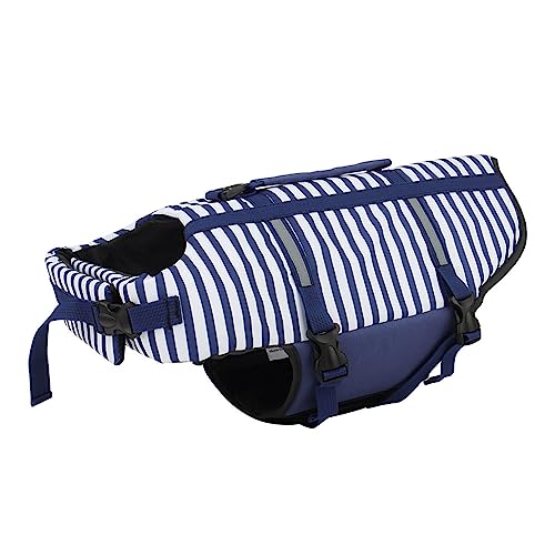 Gestreifte Hunde-Schwimmweste, Hunde-Badeanzug, Schwimmweste, Pool, Strand, Bequeme Hunde-Badebekleidung, Sommer-Outdoor-reflektierende Hunde-Schwimmweste, Haustier-Weste Für Mittelgroße Und Große Hunde,Blau,XL von JFERDX