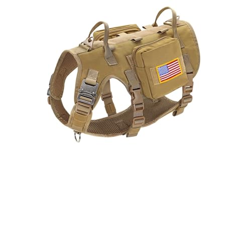 Großer Hund, Deutscher Schäferhund, Trainingsgeschirr, Tasche, Militärisches Taktisches Nylon-Hundegeschirr, Leinen-Set, Verstellbares Hundegeschirr Und Leine-Set,Khaki-Set,L von JFERDX