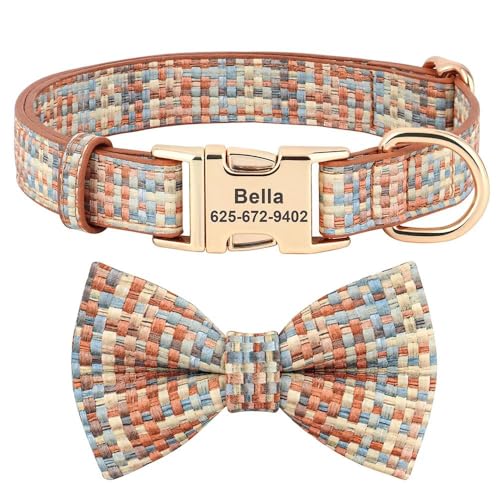 Haustierhalsband mit niedlicher Schleife, personalisierbar, verstellbar, PU-Leder, Hundehalsband, passend für Chihuahua, Mops, Französische Bulldogge, Haustierbedarf, Zubehör, A, L von JFERDX