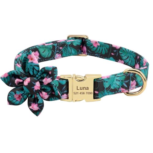 Hundehalsband aus Nylon, bedruckt, Nylon, personalisierbar, mit hübscher Blume, Haustierbedarf, Zubehör, D, M von JFERDX