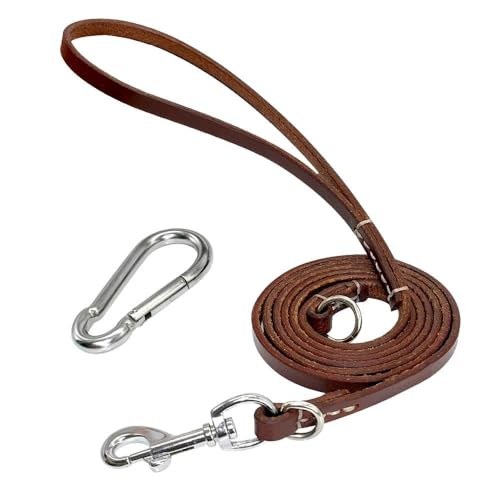 Leder-Hundeleine, Langlebig, Große Hundeleine Mit Karabiner, Haustierleine, Outdoor-Haustier, Camping, Jagd, Trainingsleine, Geeignet Für Mittelgroße Und Große Hunde,Braun,L von JFERDX