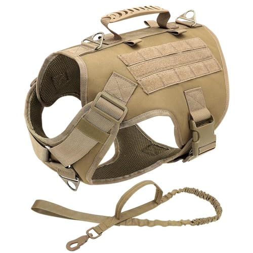 Militärische Taktische Haustiergeschirr-Weste, Verstellbares Nylon-Arbeitshundegeschirr, Halsband-Leine-Set, Hundecamping-Jagd-Trainingsgeschirr Für Mittelgroße Bis Große Hunde,Khaki-Sets,L von JFERDX