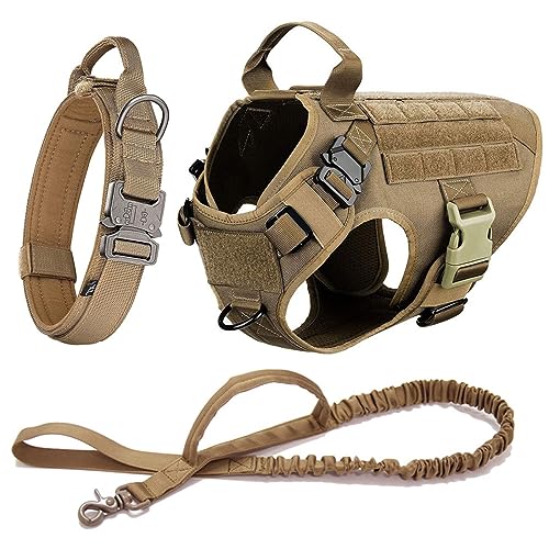 Militärisches Taktisches Hundegeschirr Und Leine-Halsband-Set, Robustes Nylon-Trainingsgeschirr Für Haustiere, Weste, Deutscher Schäferhund K9, Geschirr, Halsband Und Leine-Set,Braunes Set,L von JFERDX