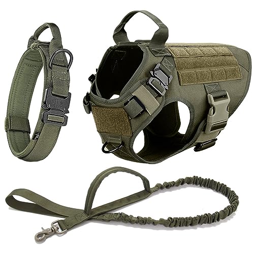 Militärisches Taktisches Hundegeschirr Und Leine-Halsband-Set, Robustes Nylon-Trainingsgeschirr Für Haustiere, Weste, Deutscher Schäferhund K9, Geschirr, Halsband Und Leine-Set,Grünes Set,L von JFERDX