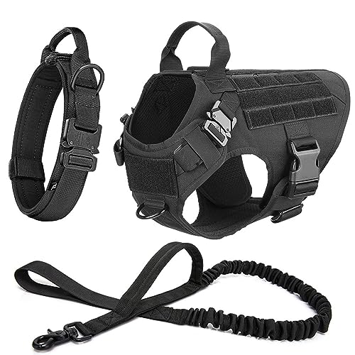 Militärisches Taktisches Hundegeschirr Und Leine-Halsband-Set, Robustes Nylon-Trainingsgeschirr Für Haustiere, Weste, Deutscher Schäferhund K9, Geschirr, Halsband Und Leine-Set,Schwarzes Set von JFERDX