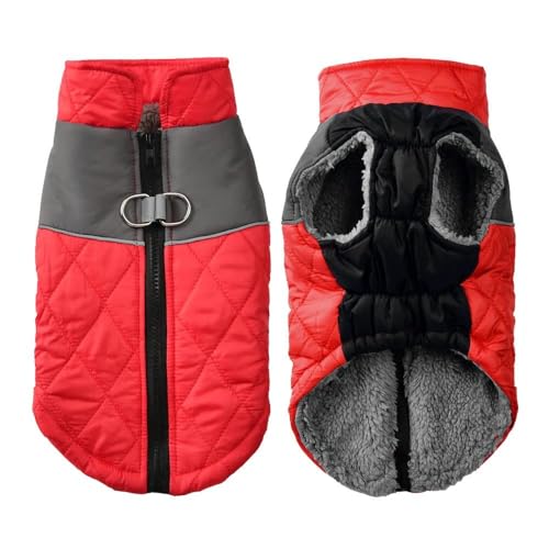 Mit D-Ring Chihuahua Mops Französische Bulldogge Jacke Winter Warme Welpenjacke Outdoor Winddicht Reflektierende Haustierkleidung Warme Fleece Welpenkleidung Mantel Jacke Westen,Rot,XL von JFERDX