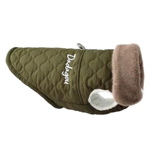 Outdoor wasserdichte Pelzkragen-Hundejacke, Herbst Und Winter, Warme Fleece-Hundejacke, Kleidung, Kleine Und Mittelgroße Hundejacke, Haustierweste, Chihuahua-Yorkie-Mantel, Mops-Kleidung,Grü von JFERDX