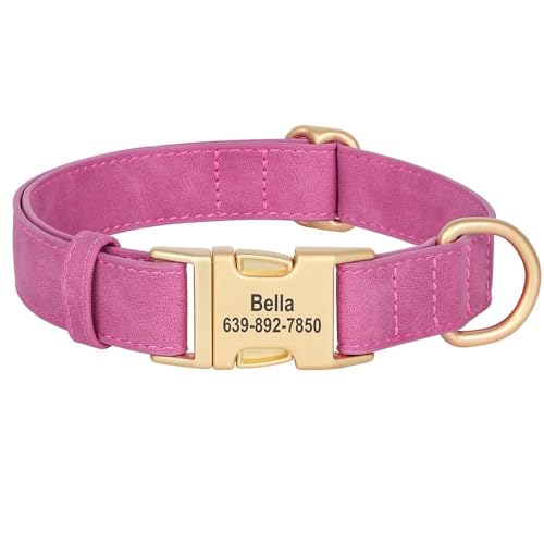 Personalisiertes Hundehalsband, Anti-Verlust-PU-Leder, individuelle Gravur, Metallschnalle, Haustierhalsband für Pitbull, Bulldogge, Labrador, Deutscher Schäferhund, Rose, M von JFERDX