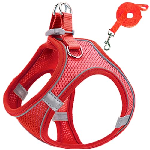 Reflektierendes, Atmungsaktives Hundegeschirr Für Den Außenbereich, Robustes Nylon-Hundegeschirr Und Leine-Set, Verstellbar, Bequem, Welpengeschirr, Outdoor-Reisetraining, Hundegeschirr,Rot, von JFERDX