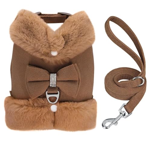 Soft and Comfortable Autumn and Winter Warm Dog Harness and Leash Set Cute Bow Pet Winter Clothing Vest Warm Fur Dog Clothing French Bulldog Labrador Harness Clothing ﻿,Braun,XS von JFERDX