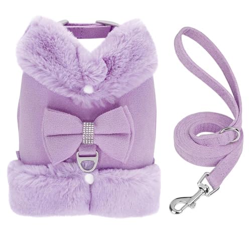 Soft and Comfortable Autumn and Winter Warm Dog Harness and Leash Set Cute Bow Pet Winter Clothing Vest Warm Fur Dog Clothing French Bulldog Labrador Harness Clothing ﻿,Lila,XS von JFERDX