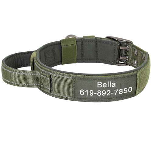 Taktisches Militär-Hundehalsband, personalisierbar, für Camping, Jagd, Training, Halsband mit Kontrollgriff, geeignet für Deutscher Schäferhund, Labrador, Französische Bulldogge, Grün, M von JFERDX