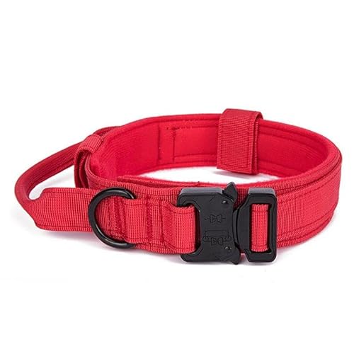 Taktisches Militär-Hundehalsband mit Kontrollgriff, verstellbar, Nylon, für Spaziergänge, Camping, Jagd, Training, Halsband für mittelgroße und große Hunde, Deutscher Schäferhund, Labrador, Rot, Größe von JFERDX