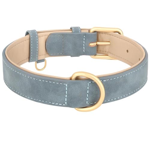 Verstellbares Hundehalsband aus Leder, gepolstert, Labrador, Pitbull, Deutscher Schäferhund, einfarbig, Leder, Haustierhalsband, Blau, Größe S von JFERDX