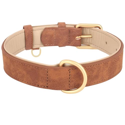 Verstellbares Leder-Hundehalsband, gepolstert, Labrador, Pitbull, Deutscher Schäferhund, einfarbig, Leder, Größe XL, Rosa von JFERDX