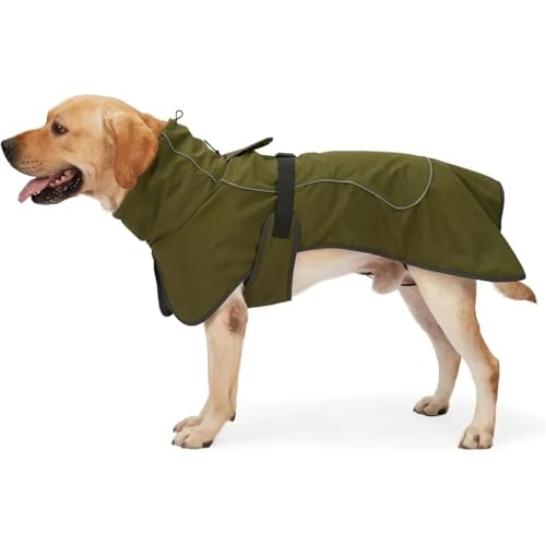 Warme Hundejacke Für Kaltes Wetter, Für Den Außenbereich, Reflektierend, Wasserdicht, Hundekleidung, Warme Winterjacke Für Hunde, Bequem, Einfarbig, Mit Träger-Hundejacke,Grün,2XL von JFERDX