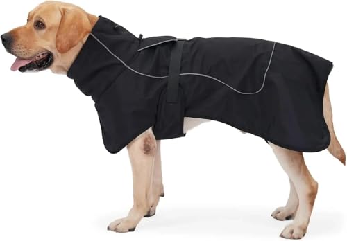 Warme Hundejacke Für Kaltes Wetter, Für Den Außenbereich, Reflektierend, Wasserdicht, Hundekleidung, Warme Winterjacke Für Hunde, Bequem, Einfarbig, Mit Träger-Hundejacke,Schwarz,XL von JFERDX