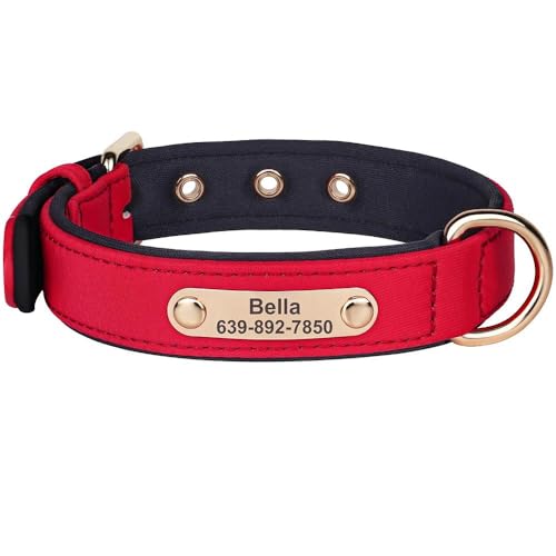 Wasserdichtes Nylon-Halsband für Welpen, personalisierbar, individuelle Gravur, Namensschild, Halsbänder für Chihuahua, Mops, Französische Bulldogge, Rot, Größe S von JFERDX