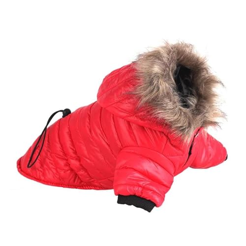 Weicher, Warmer Hunde-Kapuzenpullover, Warme Baumwoll-Hundekleidung, Outdoor, Winddichte Haustierjacke Für Kleine Und Mittelgroße Hunde, Yorkie, Chihuahua, Mops, Warme Winterkleidung,Rot,M von JFERDX