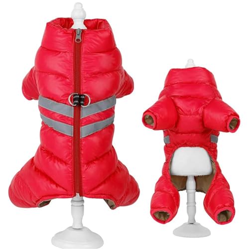 Winter Warme Hundejacke, Kleidung, Verdickte Warme Hundejacke, Overall, Outdoor, Wind- Und Wasserdicht, Haustierjacke, Chihuahua, Mops, Französische Bulldogge, Reflektierende Jacke, Red,18 von JFERDX