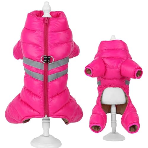 Winter Warme Hundejacke, Kleidung, Verdickte Warme Hundejacke, Overall, Outdoor, Wind- Und Wasserdicht, Haustierjacke, Chihuahua, Mops, Französische Bulldogge, Reflektierende Jacke,Rose,14 von JFERDX