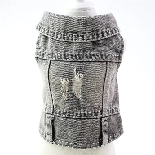 Zerrissenes Design, Katzen- Und Hundejacke, Weste, Weiche Und Bequeme Haustier-Jeansjacke, Einfarbiger Jeansmantel, Haustier-Frühlings- Und Sommerkleidung Für Chihuahua, Mops, Französische Bulldo von JFERDX