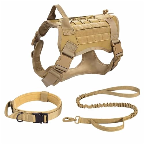 JHKZUDG Taktische Hundegeschirrweste Mit Griff,Atmungsaktives Haustierwestengeschirr,Verstellbare Reflektierende K9-Militärdienst-Haustiergeschirre,Für Das Walking-Wandertraining,Khaki,XL von JHKZUDG