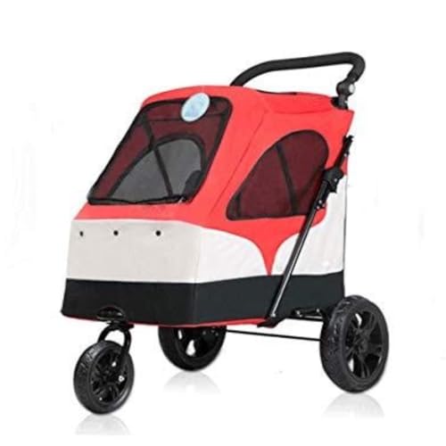 Hundewagen Großer Haustier-Kinderwagen, großer Hunde-Kinderwagen, Aufbewahrung, zusammenklappbarer Kinderwagen, vierrädriger Haustier-Kinderwagen, Outdoor-Haustier-Kinderwagen Pet Stroller(Red) von JHMYOB