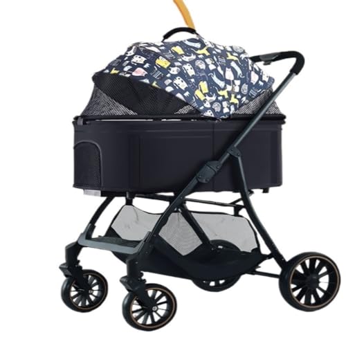 Hundewagen Haustier-Kinderwagen, Kinderwagen, Kleiner Haustier-Hunde-Kinderwagen, Leicht, Abnehmbarer Käfig, Faltbar Beim Ausgehen Pet Stroller(Blue) von JHMYOB