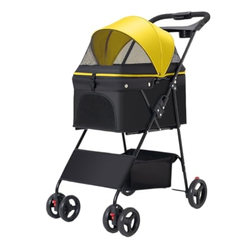 Hundewagen Haustier-Kinderwagen, Kinderwagen for Hunde Und Katzen for Ausgehen, Kleiner Haustier-Kinderwagen, Leicht, for Outdoor-Reisen, Faltbar Pet Stroller(Yellow,B) von JHMYOB