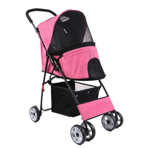 Hundewagen Haustier-Kinderwagen, Leichter Klapp-Kinderwagen, Leichter Vierrad-Kinderwagen for Katzen for Spazierengehen Pet Stroller(Pink) von JHMYOB