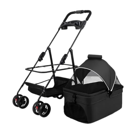 Hundewagen Haustier-Kinderwagen, Leichter Und Faltbarer Kinderwagen, Haustier-Kinderwagen, Essenstablett, Haustier-Kinderwagen, Must-Have for Reisen Pet Stroller(Black) von JHMYOB