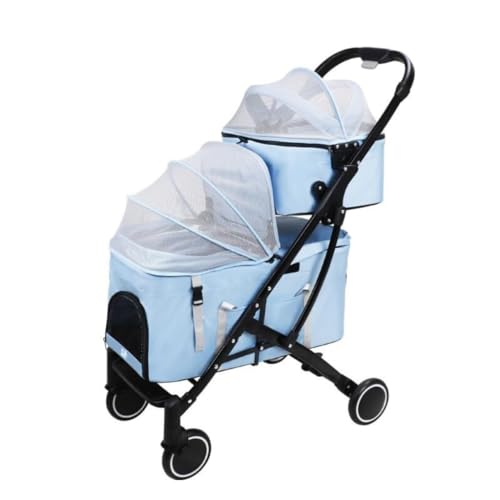 Hundewagen Haustier-Kinderwagen, doppelschichtiger Haustier-Kinderwagen, Haustier-Kinderwagen for Zwei Haustiere, Abnehmbarer Haustier-Kinderwagen, Outdoor-Haustier-Kinderwagen Pet Stroller(Blue) von JHMYOB