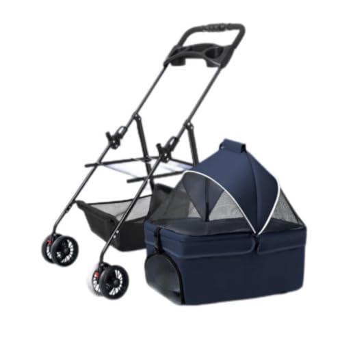 Hundewagen Haustier-Kinderwagen, vierrädriger Haustier-Kinderwagen, zusammenklappbarer Haustier-Kinderwagen, Leichter Haustier-Kinderwagen, Outdoor-Haustier-Kinderwagen Pet Stroller(Blue,S) von JHMYOB