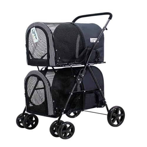 Hundewagen Haustier-Kinderwagen-Tasche, Abnehmbarer Haustier-Ausflugs-Kinderwagen, kann den Kinderwagen leicht zusammenklappen, vierrädriger Outdoor-Haustier-Kinderwagen Pet Stroller(Black) von JHMYOB