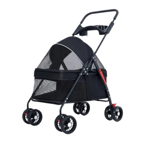 Hundewagen Haustier-Kinderwagen for Ausflüge, Kleiner Zugwagen, Welpen-Kinderwagen, Hunde-Gassi-Wagen, Kleine, Leichte, Faltbare Katze Pet Stroller(Black) von JHMYOB