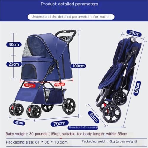 Hundewagen Haustier-Kinderwagen for Ausflüge, Kleiner Zugwagen, Welpen-Kinderwagen, Hunde-Gassi-Wagen, Kleine, Leichte, Faltbare Katze Pet Stroller(Black,B) von JHMYOB