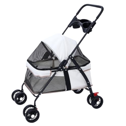 Hundewagen Haustier-Kinderwagen for Ausflüge, Welpen-Kinderwagen, Hunde-Kinderwagen, Klein, Leicht, Faltbar, for Katzen Und Hunde Pet Stroller(White) von JHMYOB