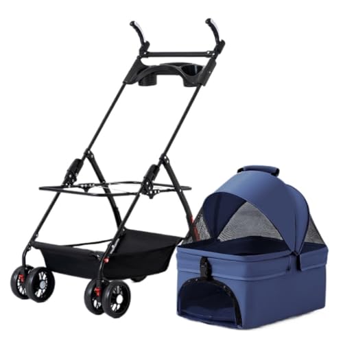 Hundewagen Haustierkatzen- Und Hundekinderwagen, Hunde- Und Katzen-Teddy-Kinderwagen, Kleiner Haustierkinderwagen, Leichter Hundekinderwagen Pet Stroller(Blue,A) von JHMYOB